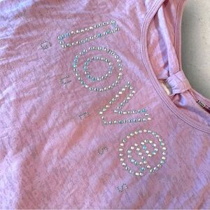 GUESS “LOVE GUESS” sequin vintage blush pink backless muscle sleeveless t-shirt